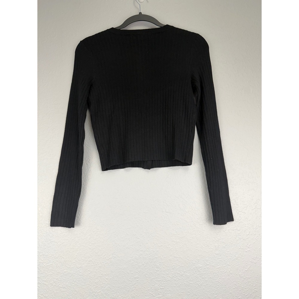 Marled Reunited Clothing XS Black Ribbed Pearl Button Cropped Cardigan Sweater - Picture 4 of 4